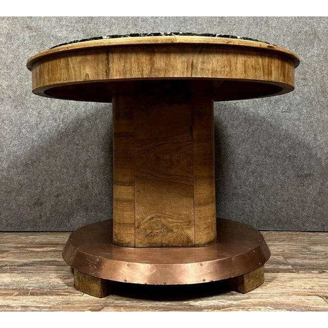 Art Deco Table in Wood and Marble Circular Top, 1930s For Sale - Image 3 of 5