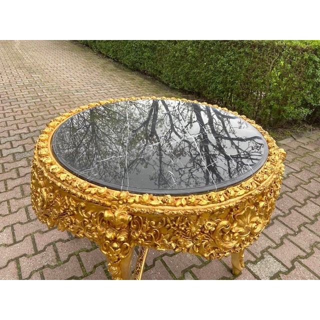 1970s Italian Artisan Baroque Gold Marble Dining Set-5 Pc For Sale - Image 15 of 16