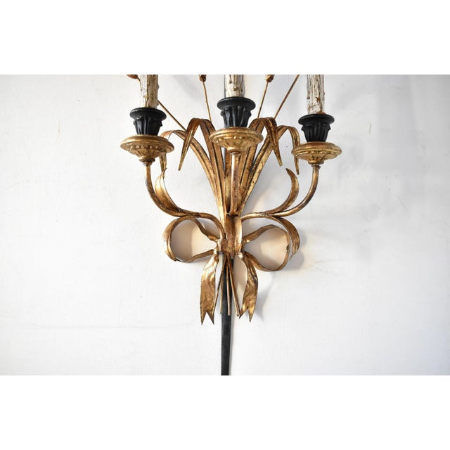 Metal Italian Tole Sword & Wheat Wall Candle Sconce For Sale - Image 7 of 9