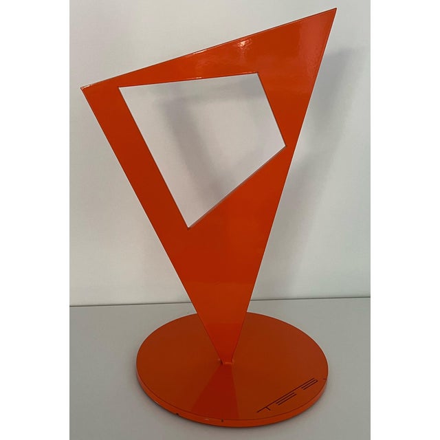 Sleek Mid-Century Modern Abstract Steel Sculpture. Artist unknown but engraved laser cut initial of "TES". Powder Coat...