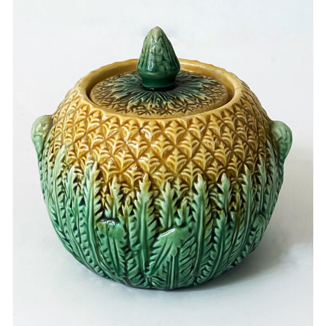 Antique 19th C Majolica Pineapple Pattern Creamer & Sugar C1880s. For Sale - Image 10 of 12