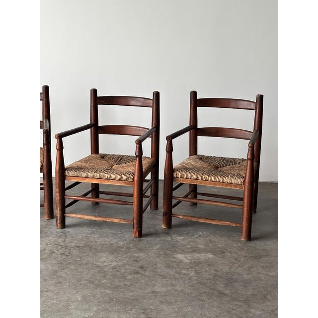 Rustic Pine Hearth Armchairs, France, Mid-20th Century — Set of Four For Sale - Image 4 of 18