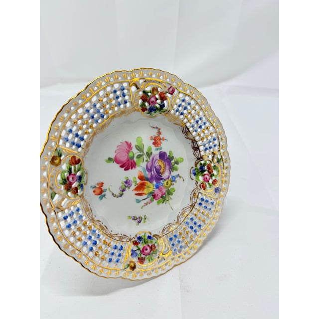 Antique Dresden Floral Encrusted & Pierced Porcelain Compote For Sale In Atlanta - Image 6 of 8