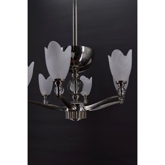 Art Deco Modernist Chrome Chandelier, France, 1930s For Sale - Image 15 of 18