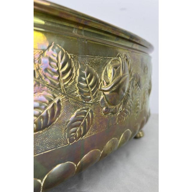 Vintage Brass Footed Planter with Floral Lion Handles For Sale - Image 10 of 18