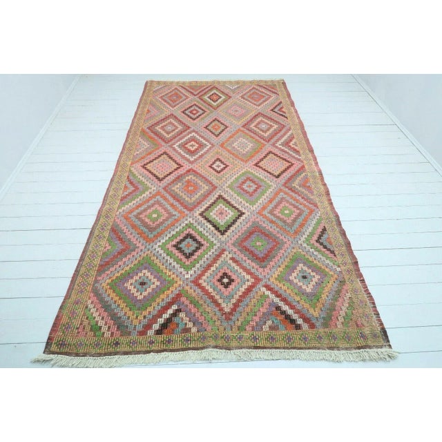 Bauhaus Colorful Vintage Turkish Kilim Rug - 67" X 133" For Sale - Image 3 of 13