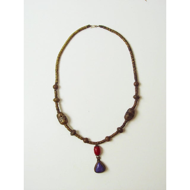 Vintage Tribal Lapis & Carnelian Necklace For Sale - Image 4 of 5