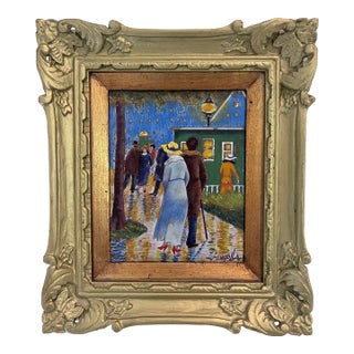Vintage Signed Enamel on Copper Street Scene Painting by Mingolla For Sale