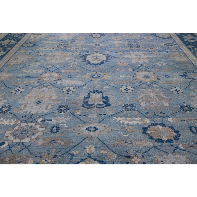 Modern Mahal Handmade Allover Indian Blue Wool Rug by Apadana For Sale - Image 4 of 8