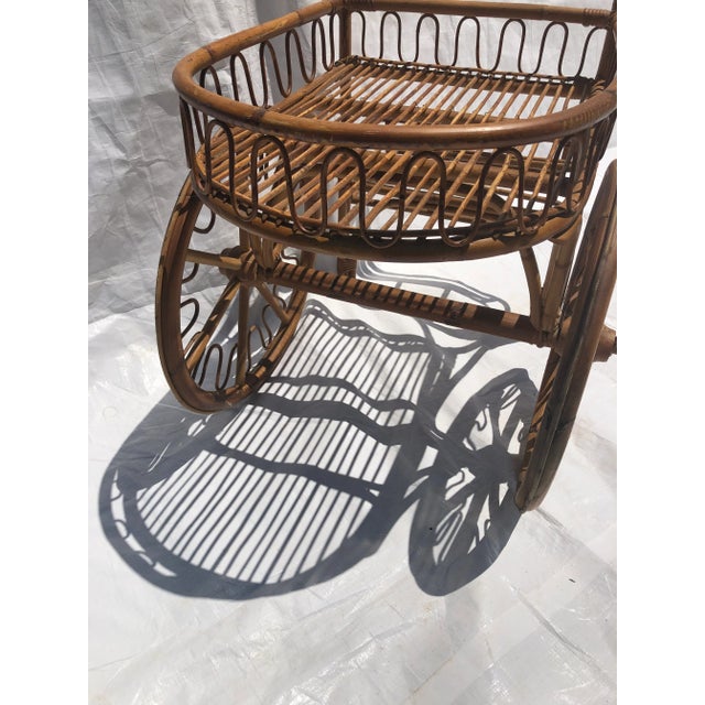 1940s Vintage French Rattan Bar Cart For Sale - Image 5 of 7
