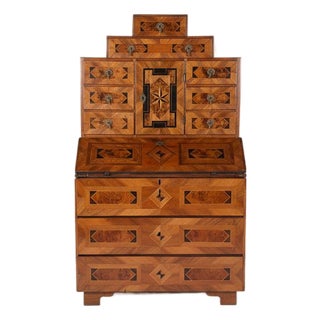 Antique Secretary Desk with Inlays and Drawers For Sale