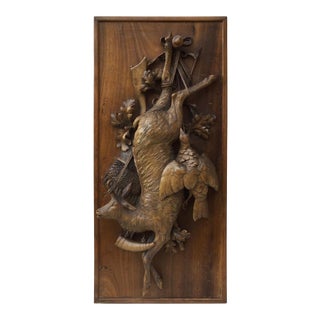 19th Century Black Forest Carved Wood Hunt Trophy Plaque For Sale