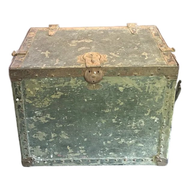 Old Metal Trunk With Leather Handles For Sale