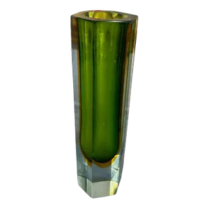 1960s Mid-Century Modern Sommerso Murano Glass Hexagonal Vase by Mandruzzato