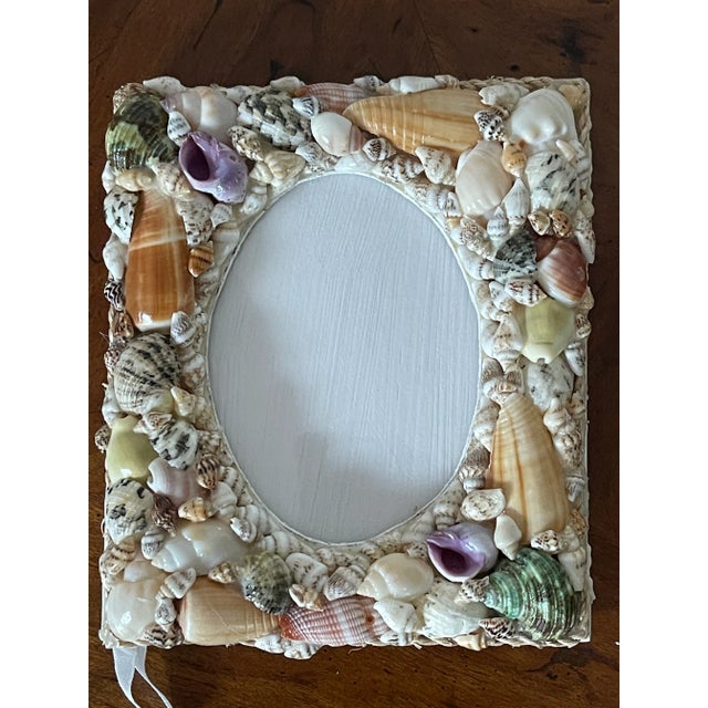 Lovely pair of vintage small richly encrusted with Florida sea shells photo frames. 5” by 4,5”.