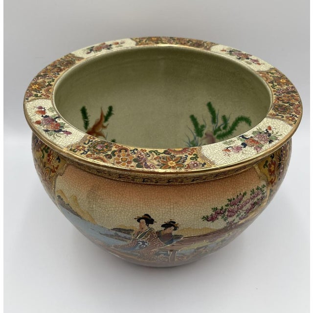 Blue Hand-Painted Satsuma Raku Ceramic Fish Tank, 1890s For Sale - Image 8 of 16