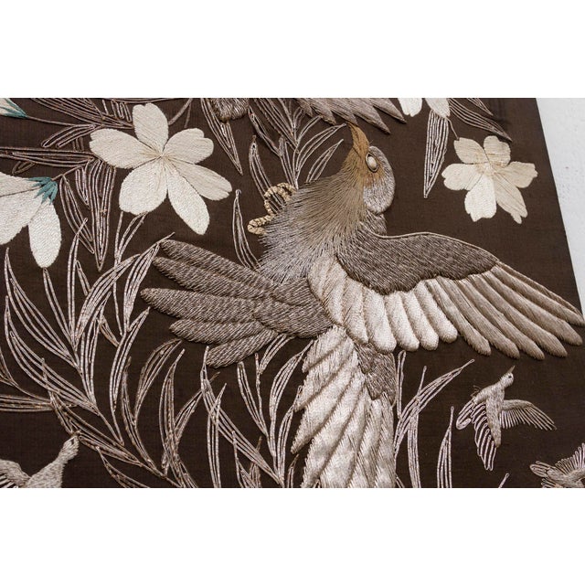 Mid-Century Embroidered Flying Birds Textile Art For Sale - Image 11 of 12