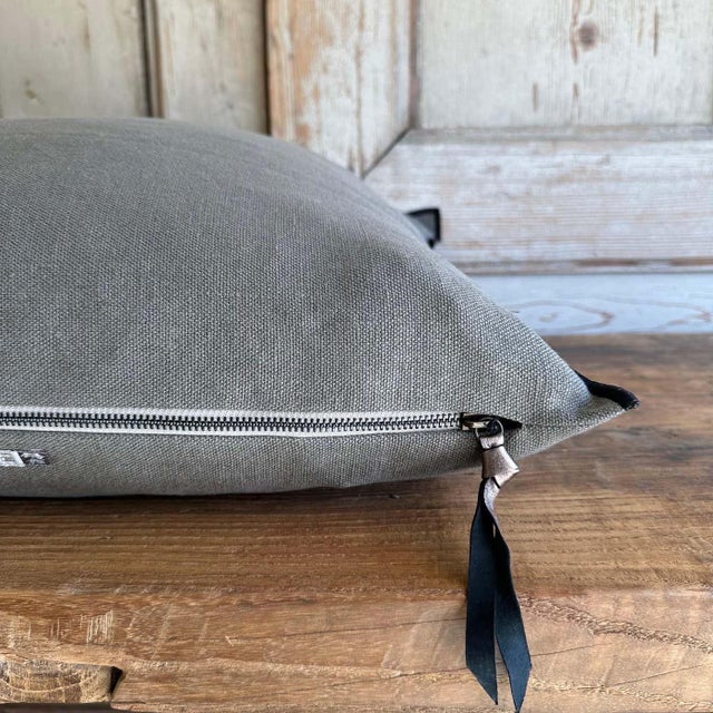 Stone Washed French Linen Accent Pillow in Elephant With Insert For Sale - Image 4 of 6