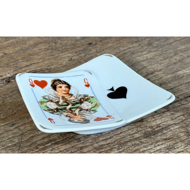 Vintage Queen of Hearts Playing Card Porcelain Ashtray / Tip Tray For Sale - Image 4 of 5