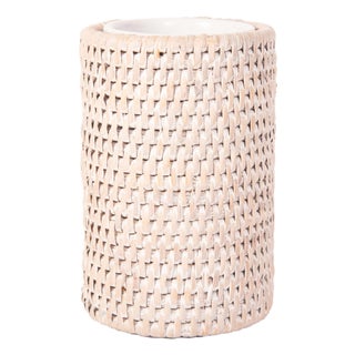Artifacts Rattan Round Tumbler with Ceramic Insert, White Wash For Sale