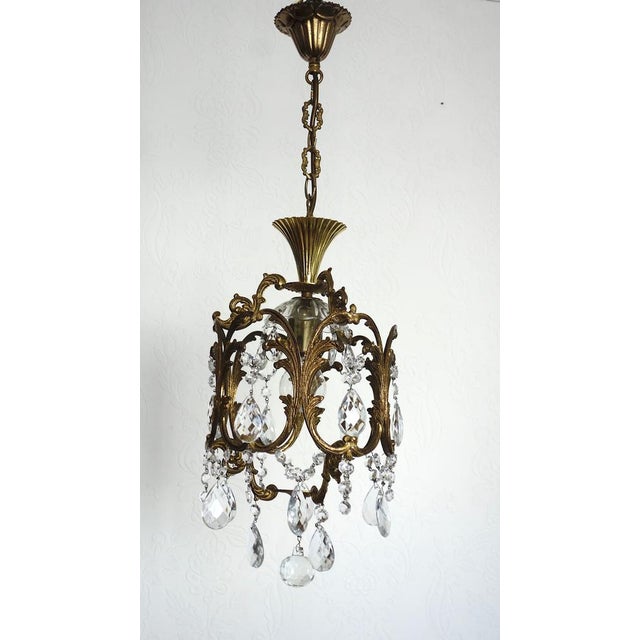 French Art Deco Brass Crystal Chandelier, 1940s For Sale - Image 4 of 13