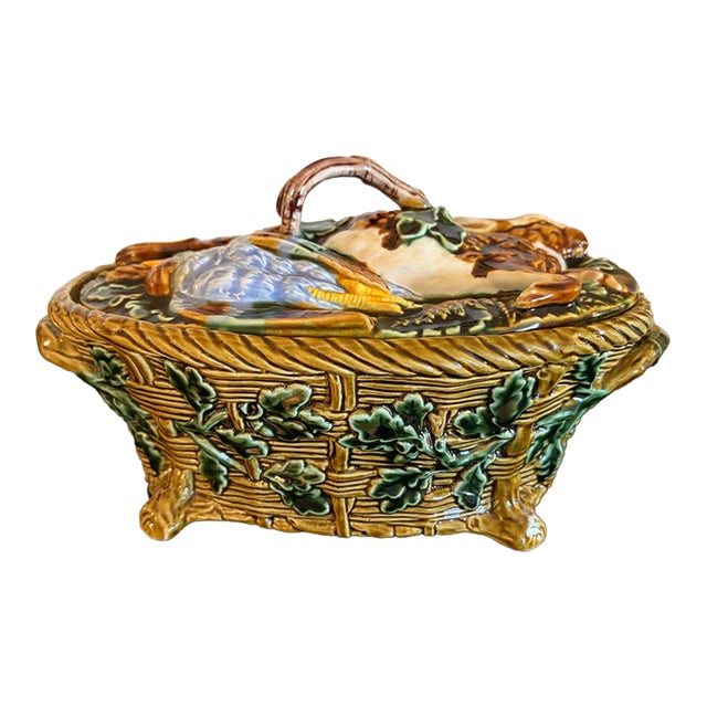 1910s Minton Style Majolica Game Pie Tureen Manufactured in Lisbon For Sale