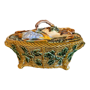 1910s Minton Style Majolica Game Pie Tureen Manufactured in Lisbon