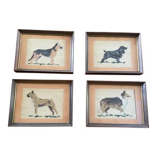 Mid 20th Century Framed Dog Needlepoints- Set of 4 For Sale