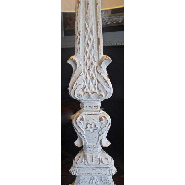 Wood 19th Century Italian Hand-Painted Wood and Tin Church Candlestick Lamps - a Pair For Sale - Image 7 of 13