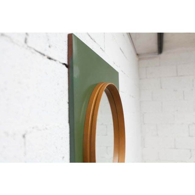 Round Teak Wall Mirror on Green Rectangular Board, 1960s For Sale - Image 16 of 18