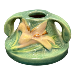 Vintage Roseville Pottery Zephyr Lily Single Candle Holder 1162-2 Evergreen MCM