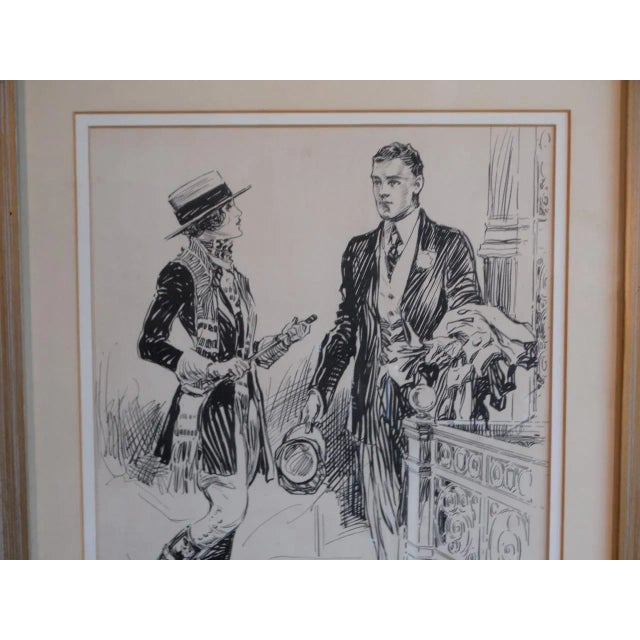 Joseph L. Kraemer - Woman in Riding Togs in Conversation With a Man Holding a Coat -Original Ink Illustration For Sale - Image 4 of 7