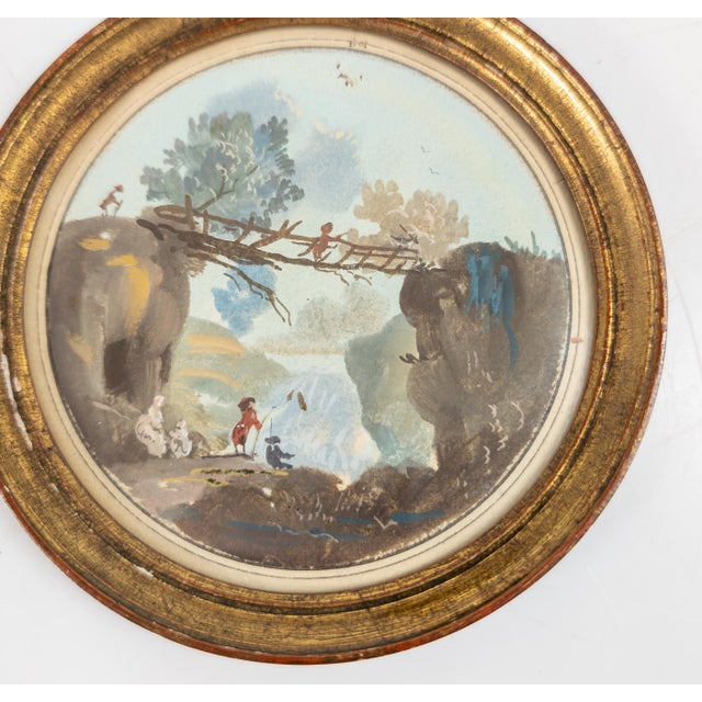 19th Century Pair of French Miniature Gouache & Watercolor Landscape Paintings For Sale - Image 9 of 12