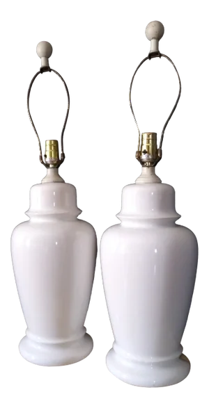 Vintage White Ceramic Lamps - a Pair