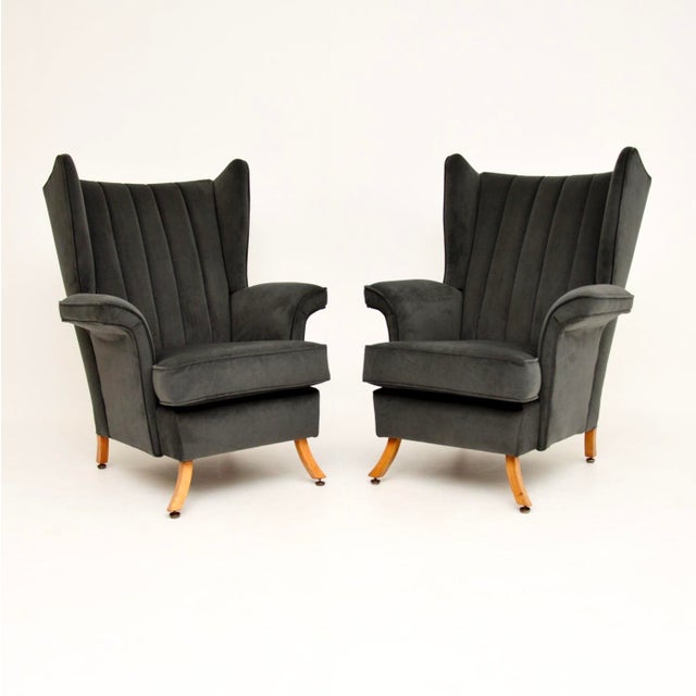 Vintage Italian Velvet Wing Back Armchairs, 1960s, Set of 2 For Sale - Image 13 of 13