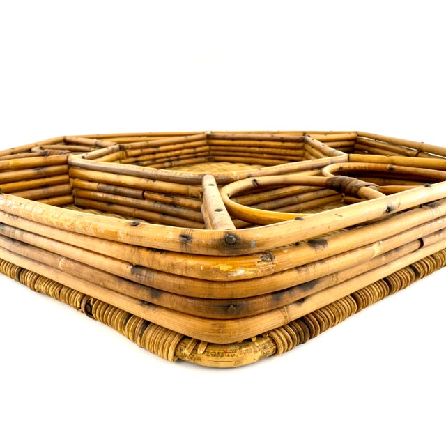 Mid Century Hexagonal Rattan Drinks Tray For Sale - Image 4 of 10