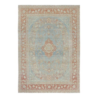 Antique Persian Floral Rug With Sky Blue Field and Coral Medallion - Rug & Kilim For Sale