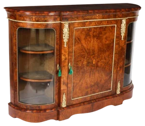 Victorian Burr Walnut Inlaid Ormolu Mounted Credenza, 19th Century
