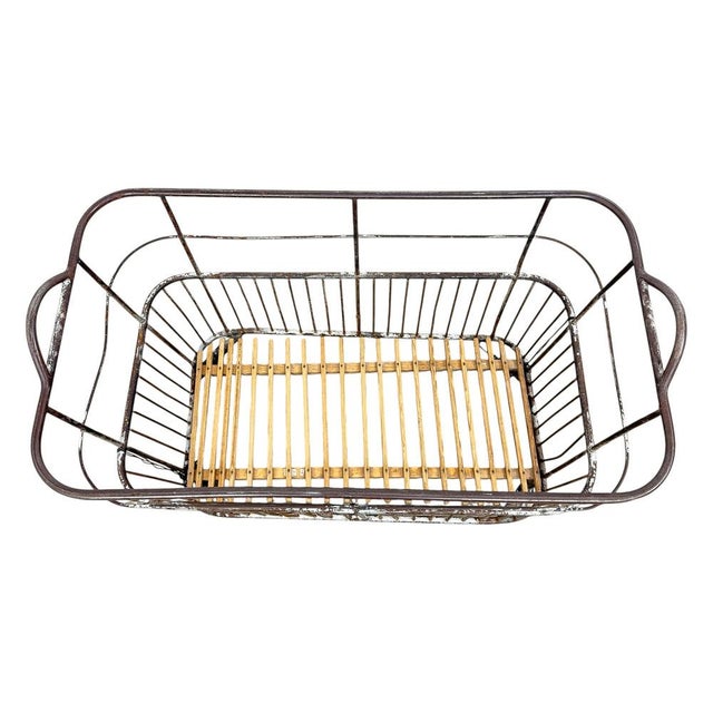 Industrial Vintage French Metal Bakery Cart Long Industrial Bread Trolley Rolling Laundry Basket, 1920s For Sale - Image 3 of 8