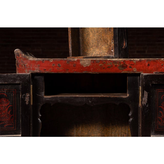 Wood Antique Chinese Red Lacquer Cabinet With Hidden Compartment For Sale - Image 7 of 14