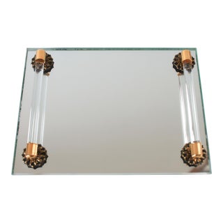 Vintage Rectangular Mirror & Brass Vanity / Perfume Tray For Sale