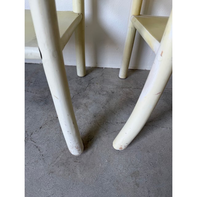 White Vintage Coastal Faux Bamboo and Rattan Five-Tier Étagère Shelving Units – A Pair For Sale - Image 8 of 12