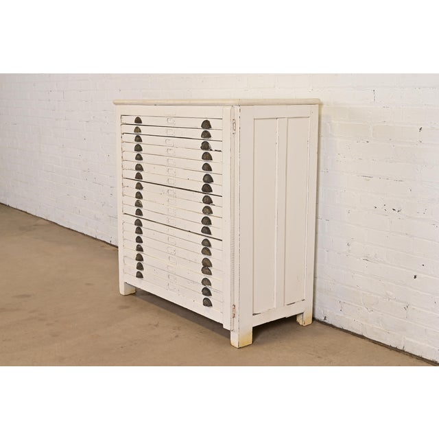Antique Arts & Crafts White Painted 18-Drawer Flat File Printer's Cabinet, Circa 1900 For Sale - Image 15 of 15