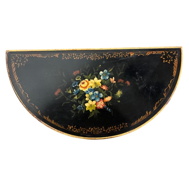 Late 20th Century Theodore Alexander Louis XVI Style Hand-Painted Black & Gilt Demilune Cabinet For Sale - Image 10 of 12