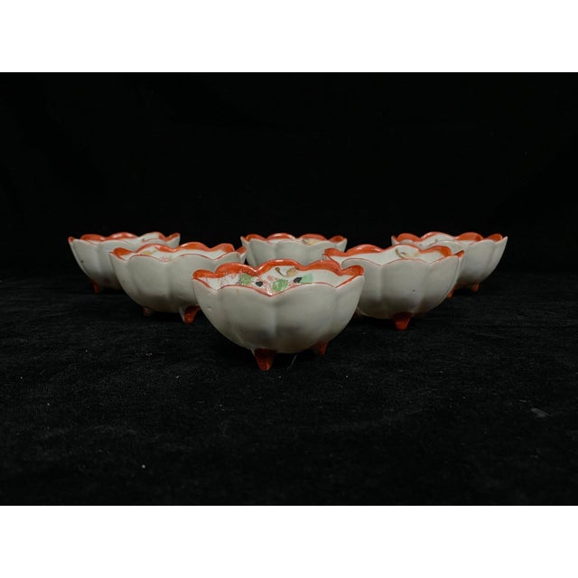 Antique Meiji / Taisho Era Japanese Porcelain Footed Nut & Dipping Bowls — Set of 6 For Sale - Image 10 of 12