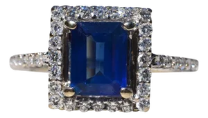 The Bell Mountain: Diffused Emerald Cut Blue Sapphire Engagement Ring and Wedding Set with Custom Band