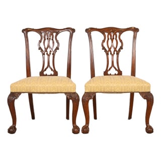 Baker Furniture Chippendale Carved Mahogany Side Chairs or Dining Chairs, Pair For Sale