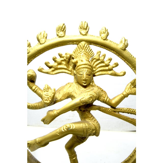 1970s Bright Brass Nataraja Dancing Shiva Sculpture on Wooden Base – 8" For Sale - Image 4 of 17