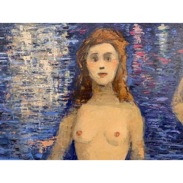 Giampaolo Talani "The Bay With Full Moon" Oil on Board, Large Figurative Nocturne, Tuscan Coastal Art, Contemporary Art by Italian Master, 2000 For Sale - Image 4 of 12