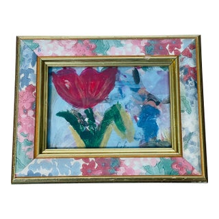 1970s Mini Abstract Tulip Painting in Frame For Sale